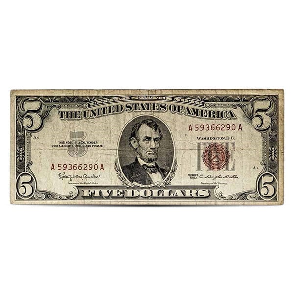 $5 U.S. Red Seal Note (Good to Very Fine), 1963