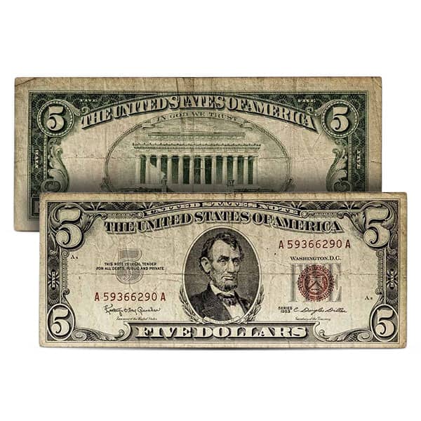 $5 U.S. Red Seal Note (Good to Very Fine), 1963