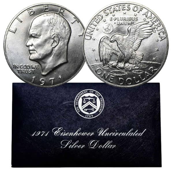 40% Silver Uncirculated Eisenhower Dollar - 1971-S (Blue Mint Envelope)
