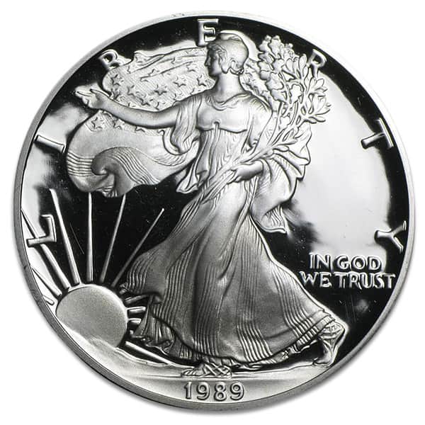 1989年 アメリカンイーグル☆シルバー☆レインボートーン 1989-S $1 Proof Limited Edition American Silver Eagle Coin - Money