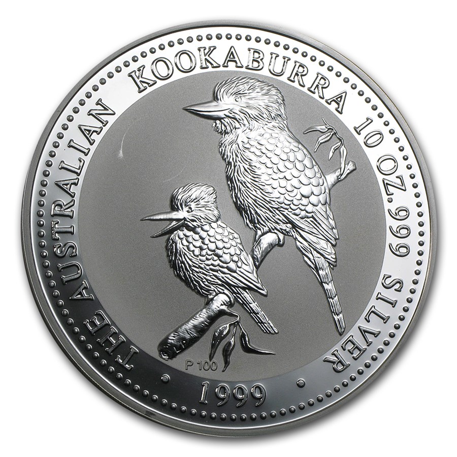 Australia Kookaburra, 10 Troy Oz Silver - RANDOM Dates .9999 Pure