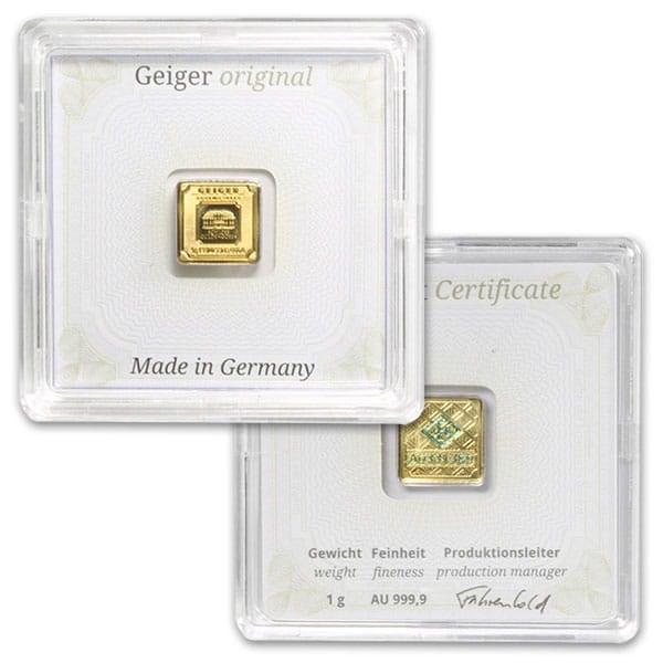 Geiger GOLD Bar - 1 Gram .9999 Pure, in Assay