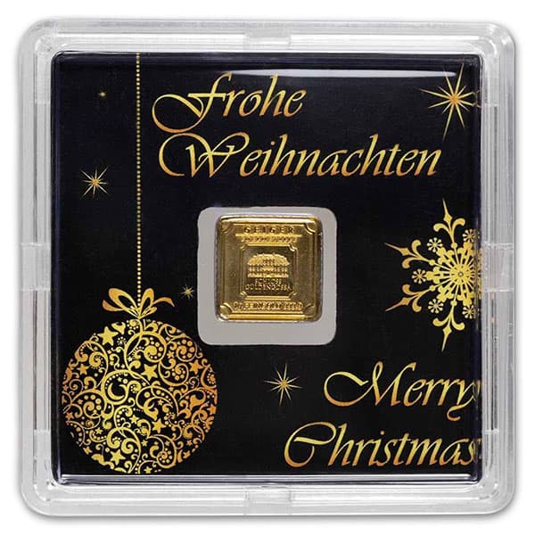 Geiger GOLD Bar - 1 Gram .9999 Pure, in Merry Christmas Assay