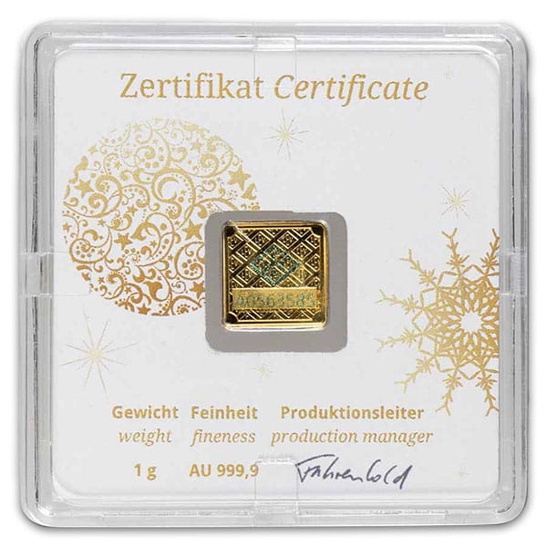 Geiger GOLD Bar - 1 Gram .9999 Pure, in Merry Christmas Assay thumbnail