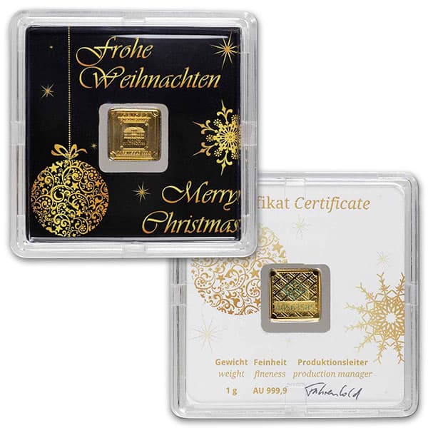 Geiger GOLD Bar - 1 Gram .9999 Pure, in Merry Christmas Assay