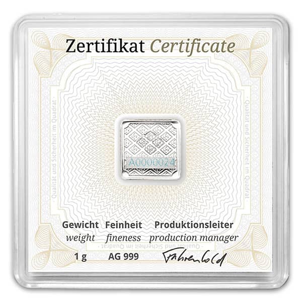 Geiger SILVER Bar - 1 Gram .999 Pure, in Assay