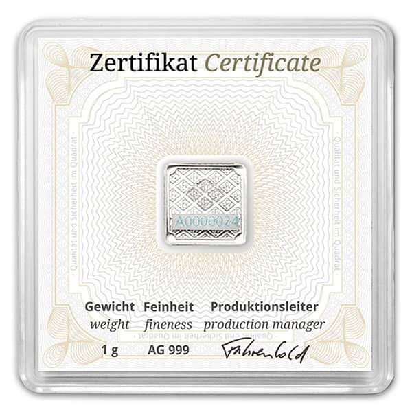 Geiger SILVER Bar - 1 Gram .999 Pure, in Assay