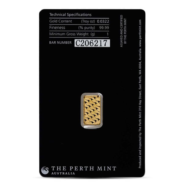 Perth Gold Bar, 1 Gram, .9999 Pure in Assay Package