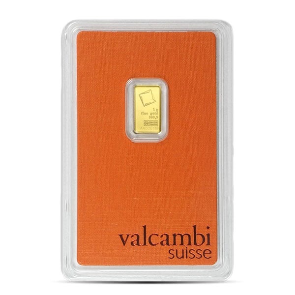 Valcambi Gold Bar, 1 Gram, .9999 Pure in Assay Package