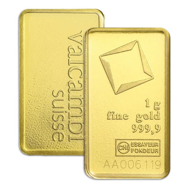 Valcambi Gold Bar, 1 Gram, .9999 Pure in Assay Package