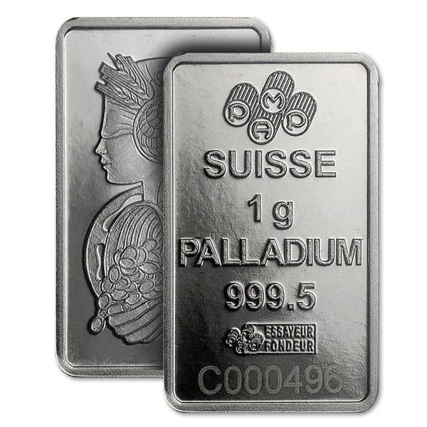 LOOSE Palladium Bar, 1 Gram .9995 Pure - NO Assay Package