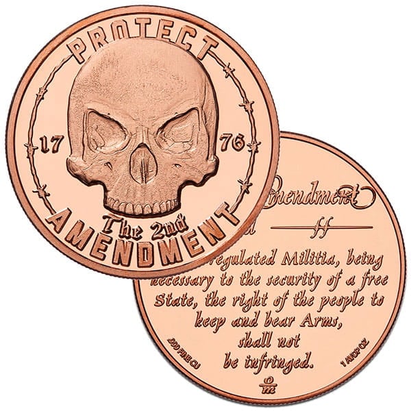 Copper Skull 2nd Amendment Round - 1 AVDP Oz, .999 Pure Copper thumbnail