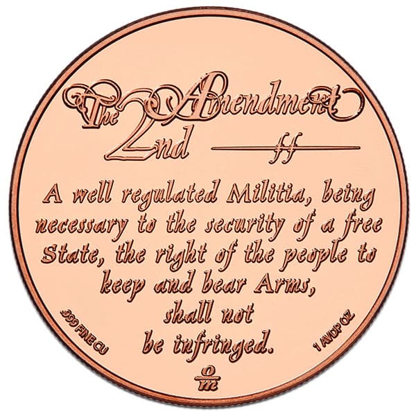 Copper We The People 2nd Amendment Round - 1 AVDP Oz, .999 Pure Copper