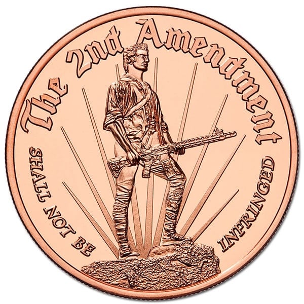 Copper 2nd Amendment (Minuteman) Round - 1 AVDP Oz, .999 Pure Copper thumbnail