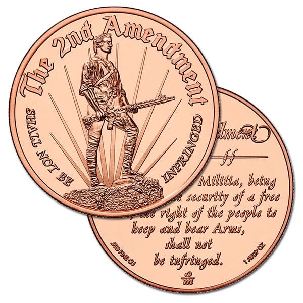 Copper 2nd Amendment (Minuteman) Round - 1 AVDP Oz, .999 Pure Copper thumbnail