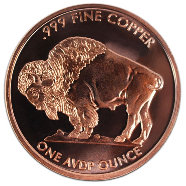 Copper Buffalo Round - 1 AVDP Oz, .999 Pure Copper