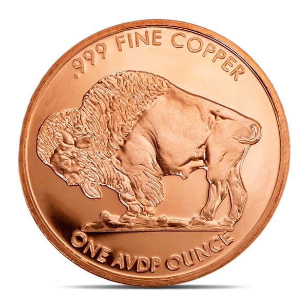 Copper Buffalo Round - 1 AVDP Oz, .999 Pure Copper