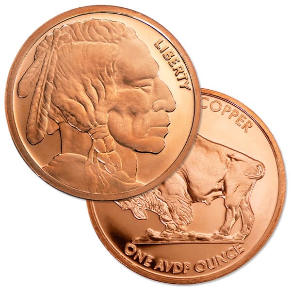 Copper Buffalo Round - 1 AVDP Oz, .999 Pure Copper