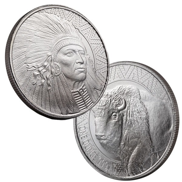 BUFFALO WARRIOR Silver Round - 1 Troy Ounce, .999 Pure thumbnail