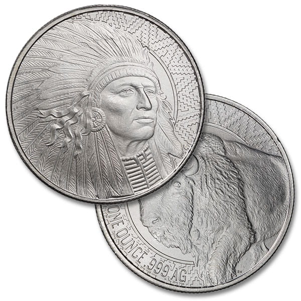 BUFFALO WARRIOR Silver Round - 1 Troy Ounce, .999 Pure thumbnail