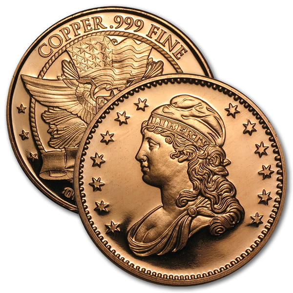 Copper Capped Bust Round - 1 AVDP Oz, .999 Pure Copper