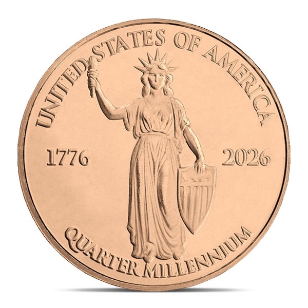 Copper Lady Liberty / 250th Anniversary Round - 1 AVDP Oz, .999 Pure Copper