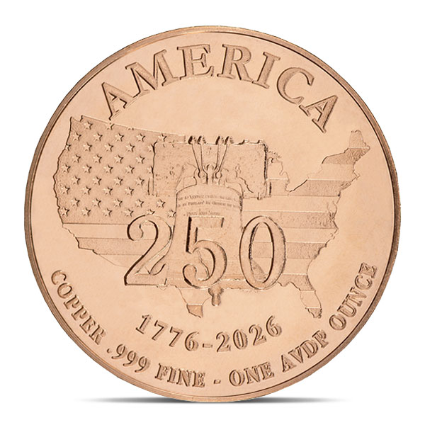 Copper Lady Liberty / 250th Anniversary Round - 1 AVDP Oz, .999 Pure Copper