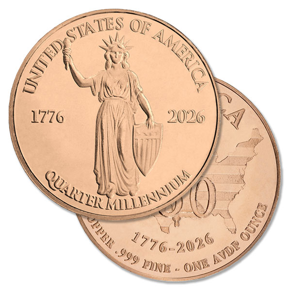 Copper Lady Liberty / 250th Anniversary Round - 1 AVDP Oz, .999 Pure Copper