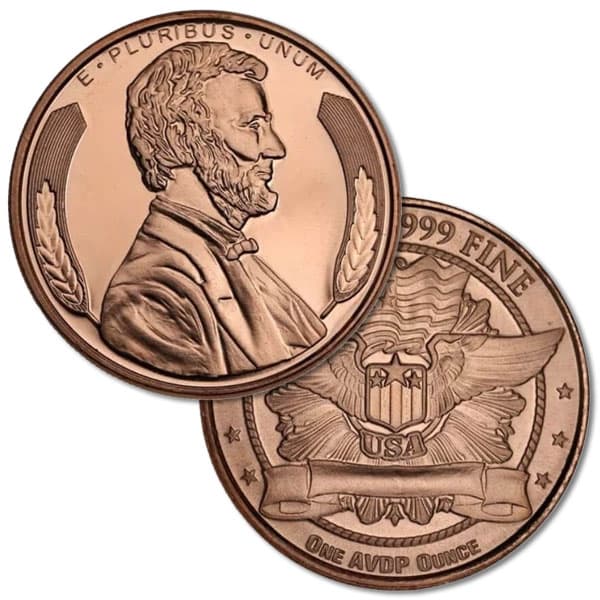 Copper Lincoln Round - 1 AVDP Oz, .999 Pure Copper