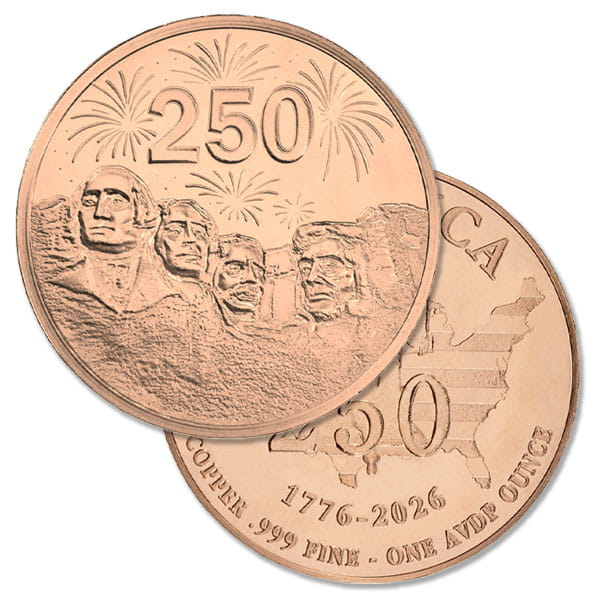 Copper Mt Rushmore / 250th Anniversary - 1 AVDP Oz, .999 Pure Copper