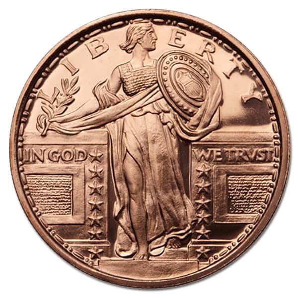 Copper Standing Liberty Round - 1 AVDP Oz, .999 Pure Copper