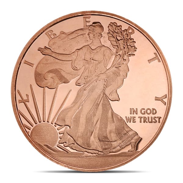 Copper Walking Liberty Round - 1 AVDP Oz, .999 Pure Copper