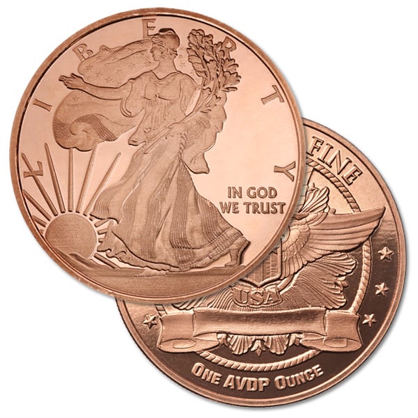 Copper Walking Liberty Round - 1 AVDP Oz, .999 Pure Copper