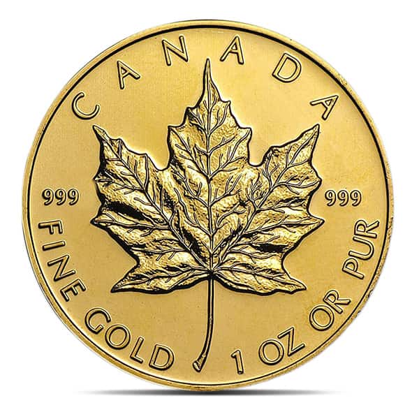 .999 Canadian Maple Leaf (Older Dates) - 1 Troy Ounce Gold, Uncirculated Condition