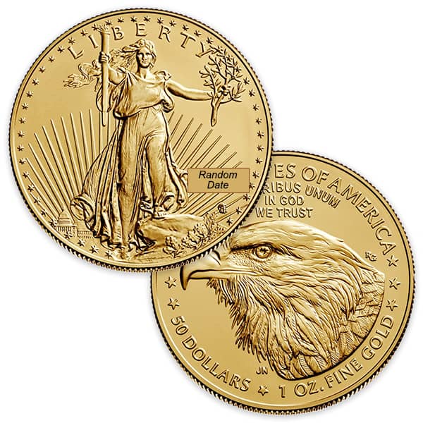 1 oz Gold American Eagle Coin, TYPE 2 Design (Dates Our Choice)