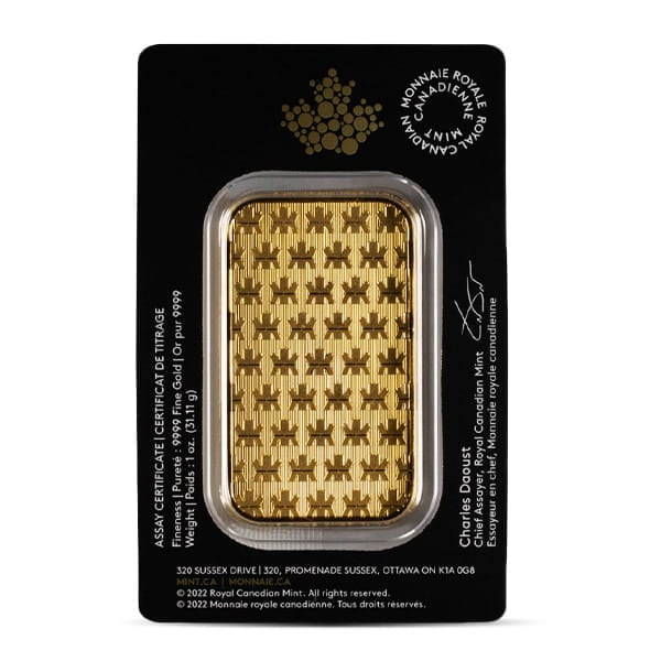 Royal Canadian Mint Gold Bar, 1 Troy Ounce, .9999 Pure in Assay Package