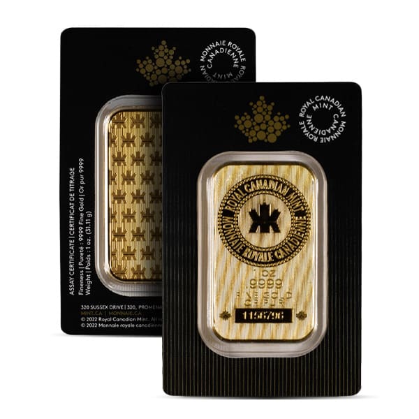 Royal Canadian Mint Gold Bar, 1 Troy Ounce, .9999 Pure in Assay Package