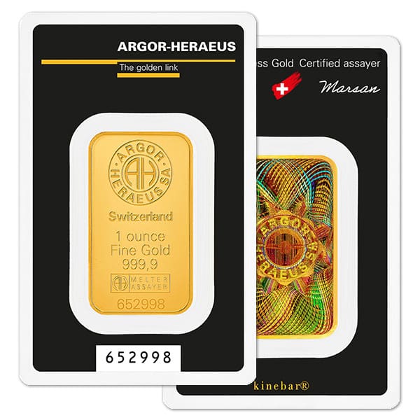 Gold Bar - Argor-Heraeus KineBar 1 Troy Oz, .9999 Pure