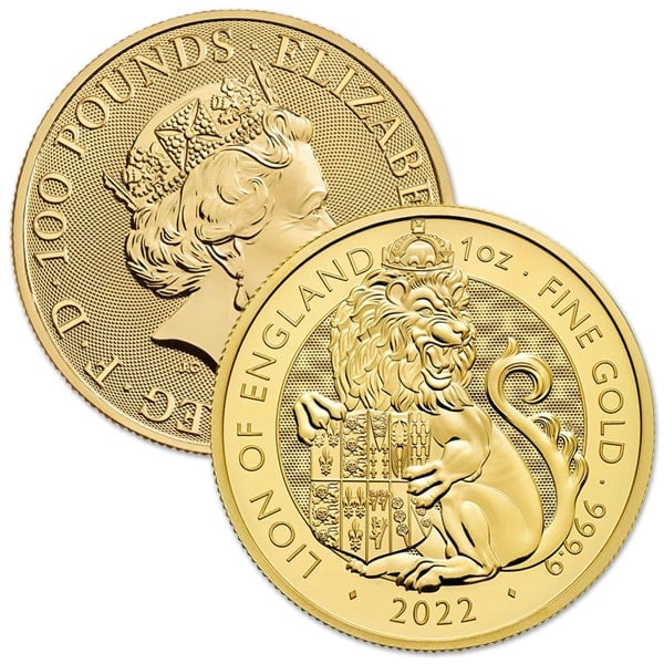 2022 British Royal Mint Tudor Beasts; Lion of England - 1 Oz Gold Coin .9999 Pure