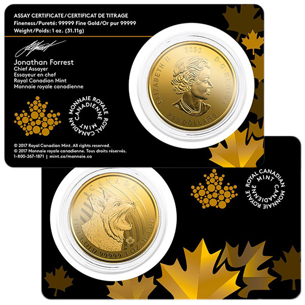 RCM Call of the Wild Bobcat - 1 Troy Oz .99999 Gold