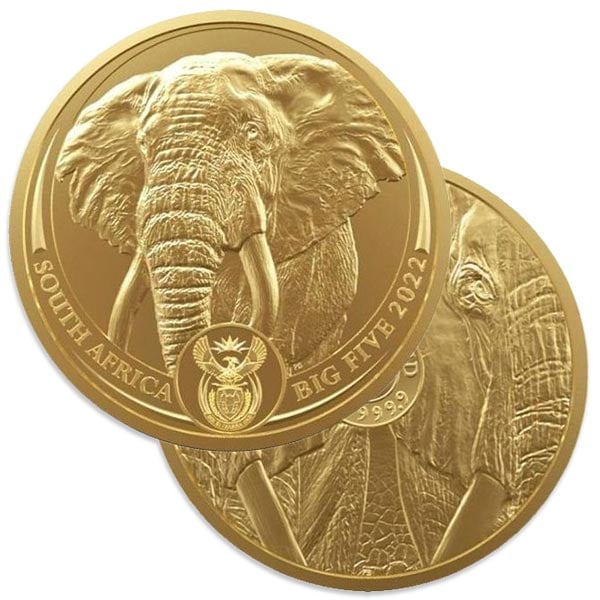 South African Big Five Elephant - 1 Troy Oz .9999 Gold thumbnail
