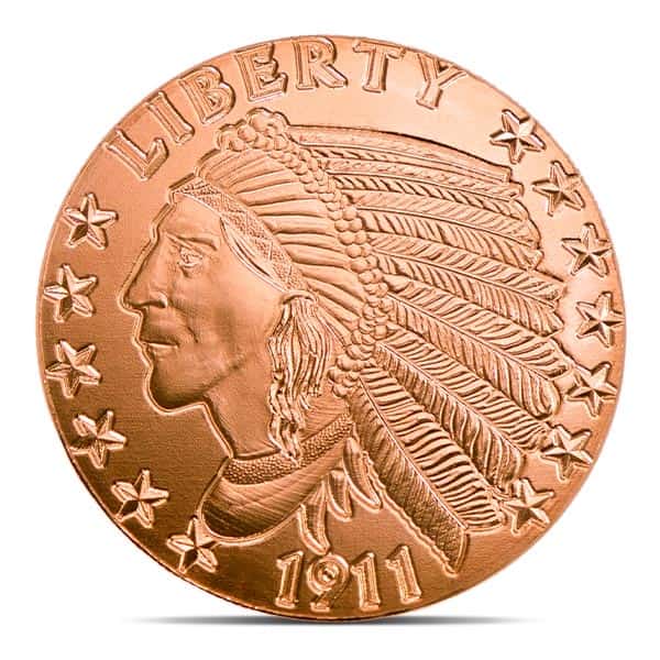.999 Copper Round 1 ounce  A.V.D.P INDIAN HEAD NICKEL #38 Obverse Only 