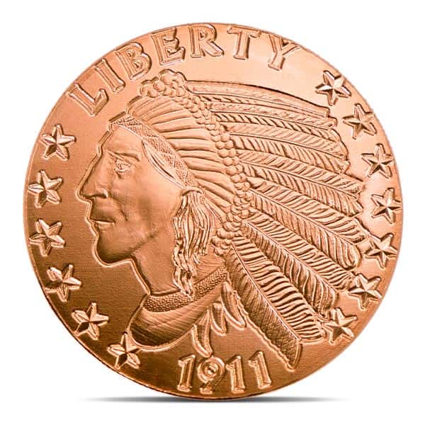 Copper Indian Head Round - 1 AVDP Oz, .999 Pure (Incuse)