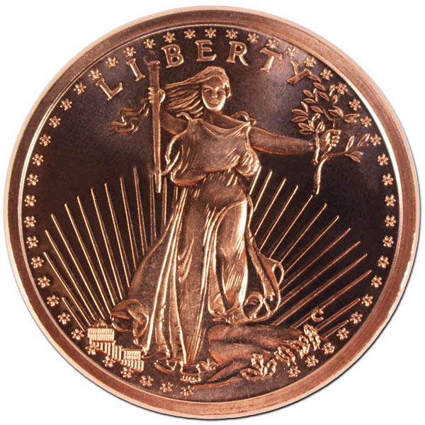 Copper St. Gaudens - 1 AVDP Oz Round, .999 Pure Copper thumbnail