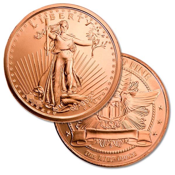 Copper St. Gaudens - 1 AVDP Oz Round, .999 Pure Copper