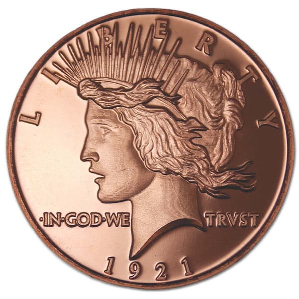 Copper Peace Round - 1 AVDP Oz, .999 Pure Copper