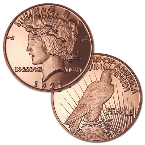 Copper Peace Round - 1 AVDP Oz, .999 Pure Copper