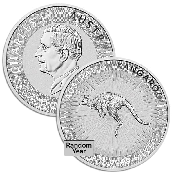 Australian Kangaroo, King Charles III - 1 Troy Oz Silver .9999 Pure (Random Year)