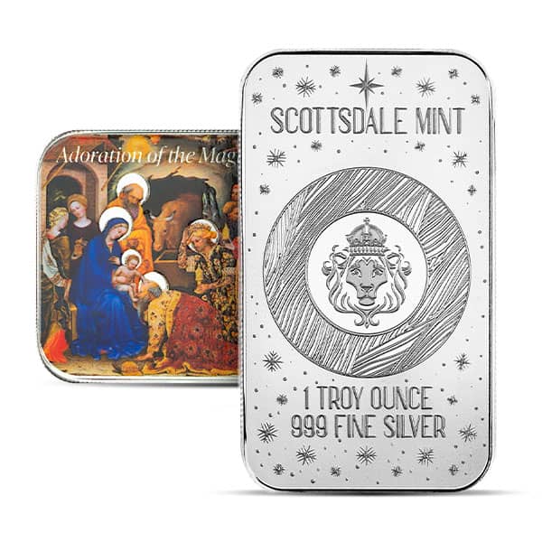 Colorized Adoration of the Magi - Gentile da Fabriano BAR - 1 Troy Ounce, .999 Pure Silver