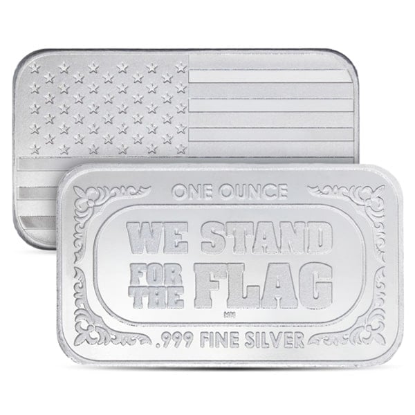 American Flag Design Silver Bar - 1 Ounce .999 Pure